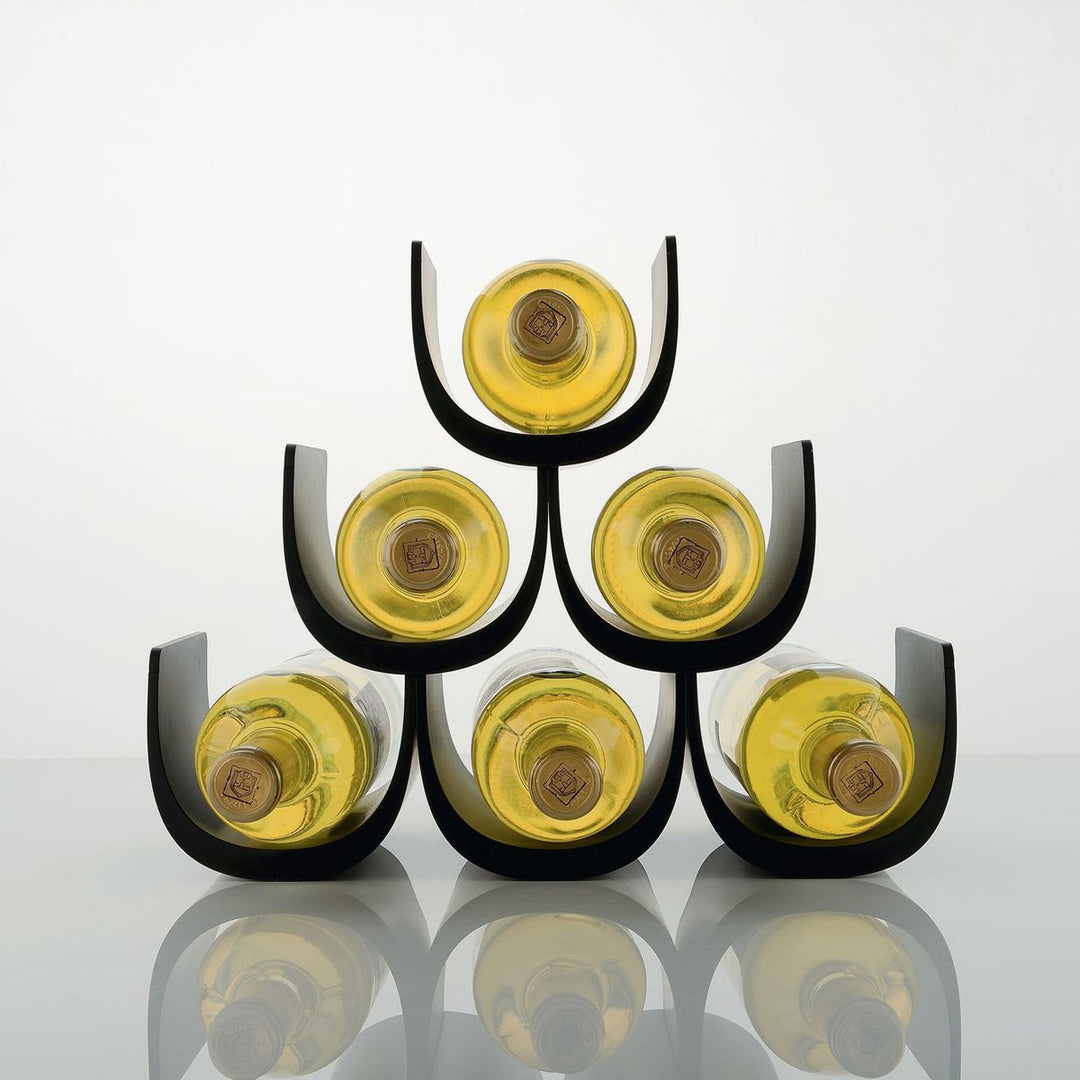 Alessi Flaschenregal für 6 Flaschen schwarz aus Kunststoff mit 6 Flaschen Weißwein