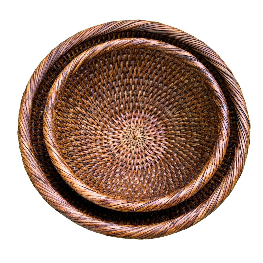 Fiolini Rattan Schale Rund 2er-Set Dark Mokka