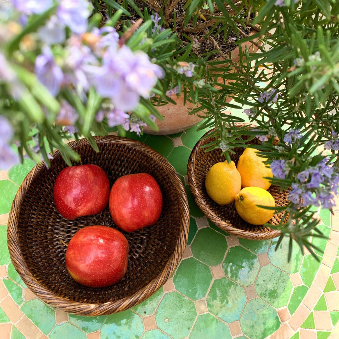 Fiolini Rattan Schale Rund 2er-Set Dark Mokka