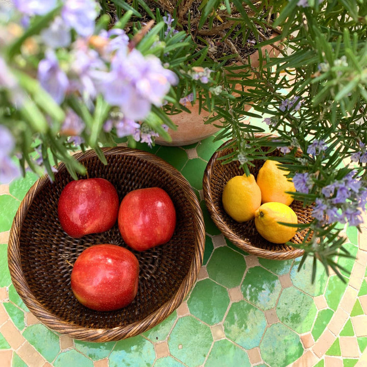 Fiolini Rattan Schale Rund 2er-Set Dark Mokka