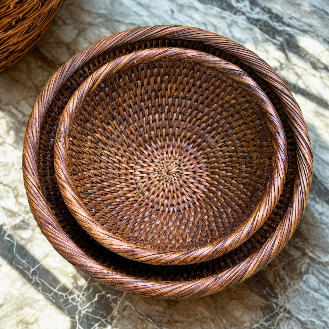 Fiolini Rattan Schale Rund 2er-Set Dark Mokka