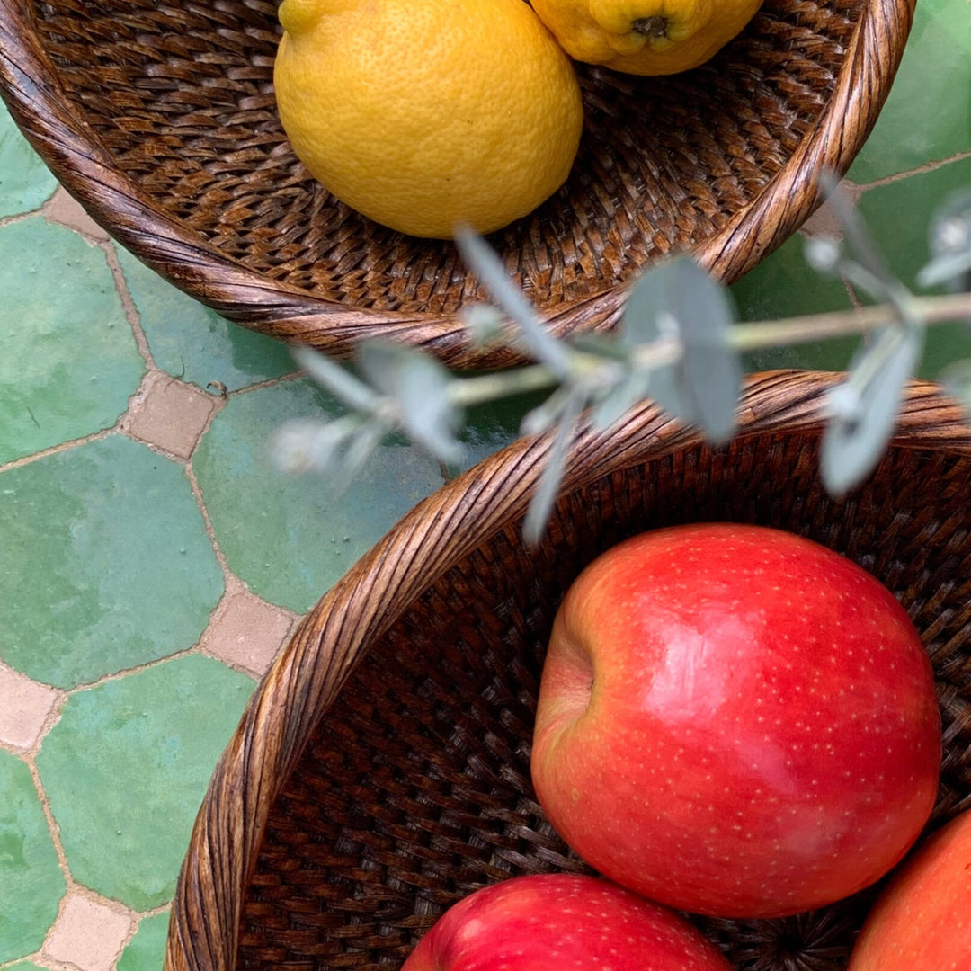 Fiolini Rattan Schale Rund 2er-Set Dark Mokka