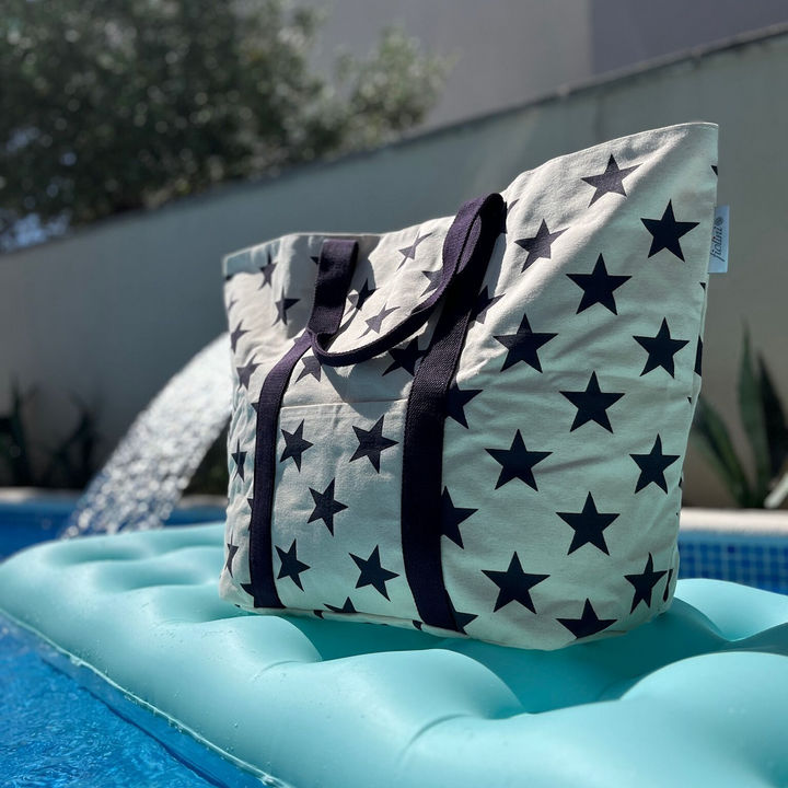 Fiolini XXL Strandtasche Stars Ecru / Blau