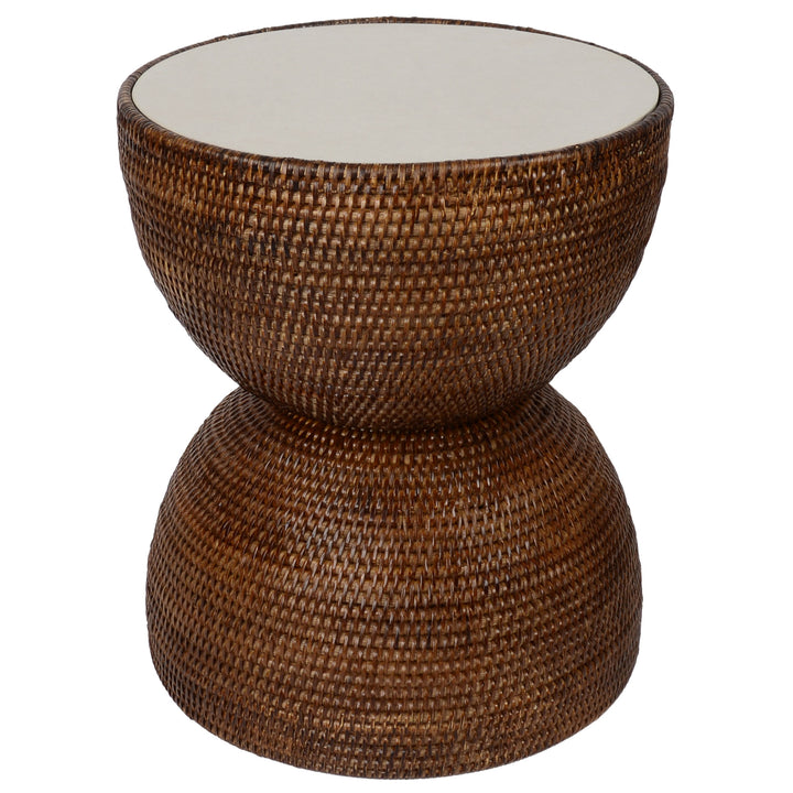 Rattan Beistelltisch Hourglass rund Ø 38 x H 45 cm mit Betonplatte fiolini