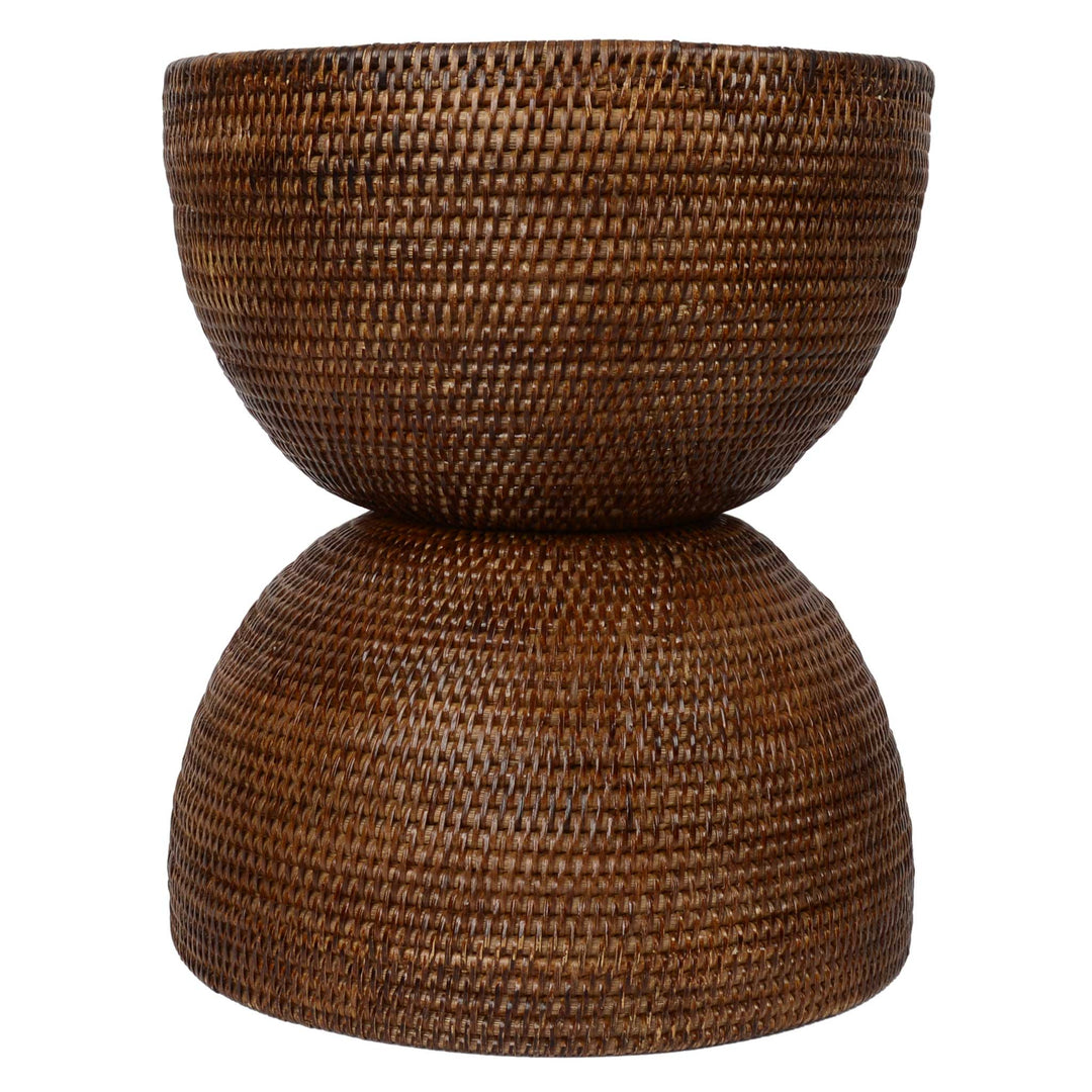 Rattan Beistelltisch Hourglass rund Ø 38 x H 45 cm mit Betonplatte fiolini Detailaufnahme
