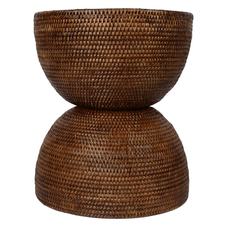 Rattan Beistelltisch Hourglass rund Ø 38 x H 45 cm mit Betonplatte fiolini Detailaufnahme