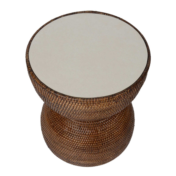 Rattan Beistelltisch Hourglass rund Ø 38 x H 45 cm mit Betonplatte fiolini Draufsicht