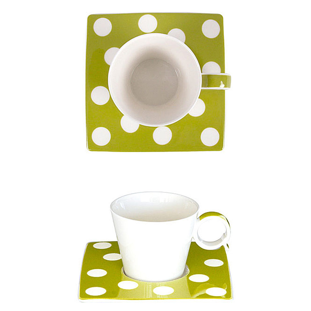 Bruno Evrard Espresso Tassen 6er Set Weiß / Grün Punkte