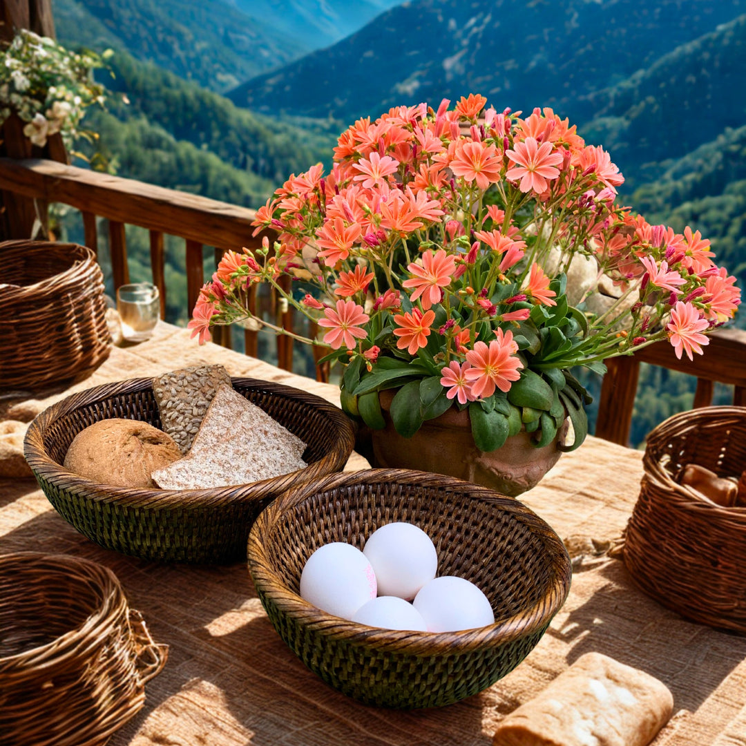 Fiolini Rattan Schale Rund 2er-Set Dark Mokka mit Eiern und Brtchen