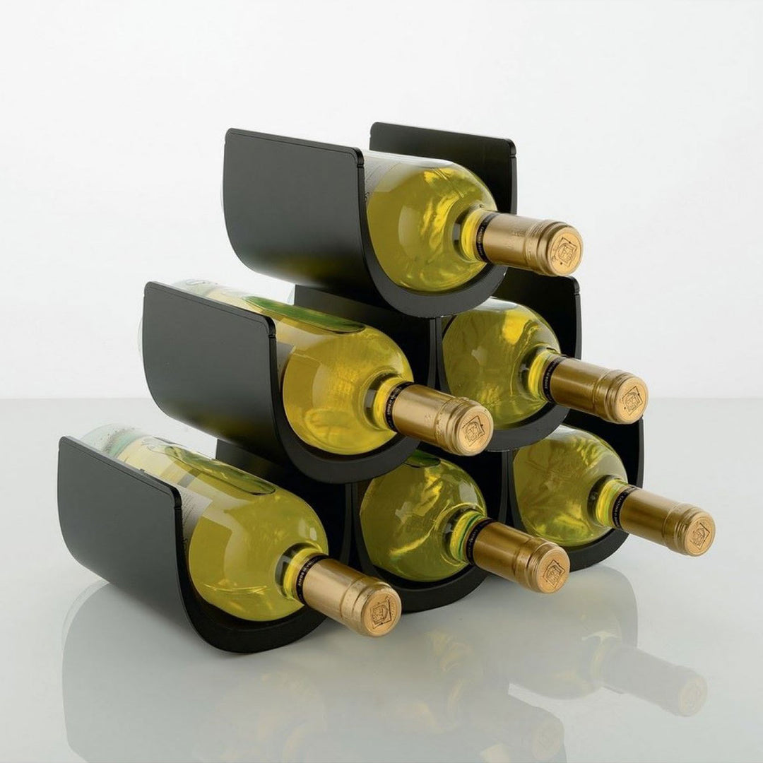 Alessi Flaschenregal für 6 Flaschen schwarz aus Kunststoff mit 6 Flaschen Weißwein