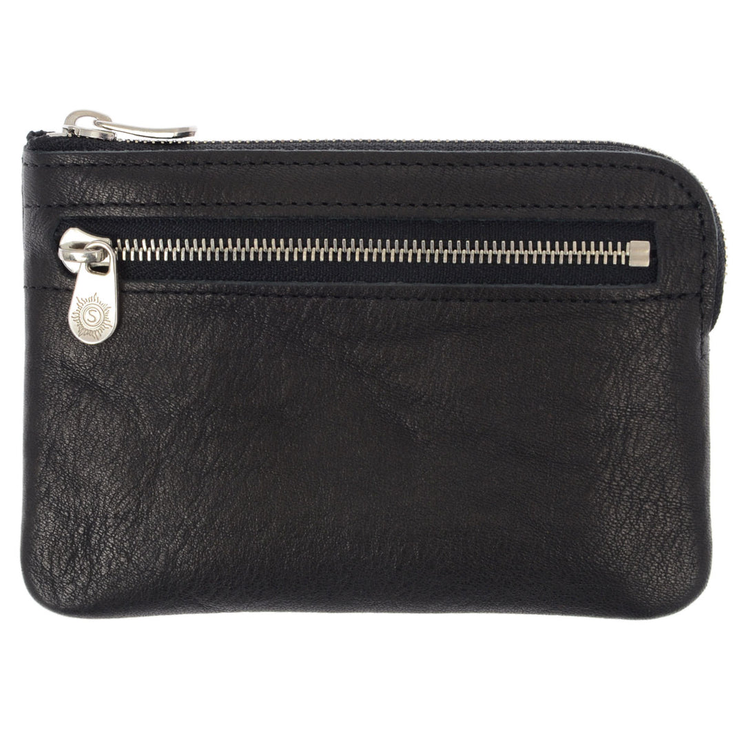 Sonnenleder Geldbörse Monteverdi A Schwarz Vorderseite mit Reißverschluss