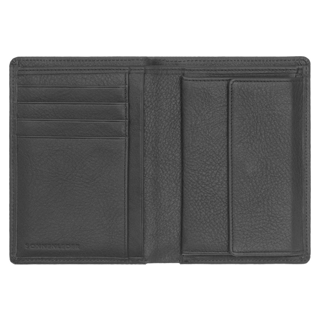 Sonnenleder Geldbörse Rhein Schwarz geöffnet