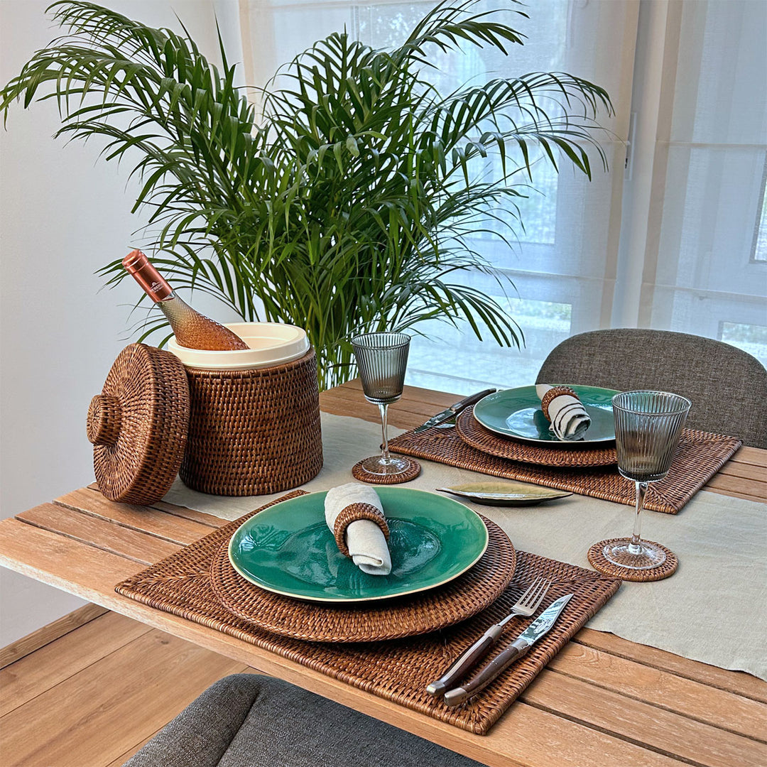 Fiolini Glasuntersetzer Rattan Rund