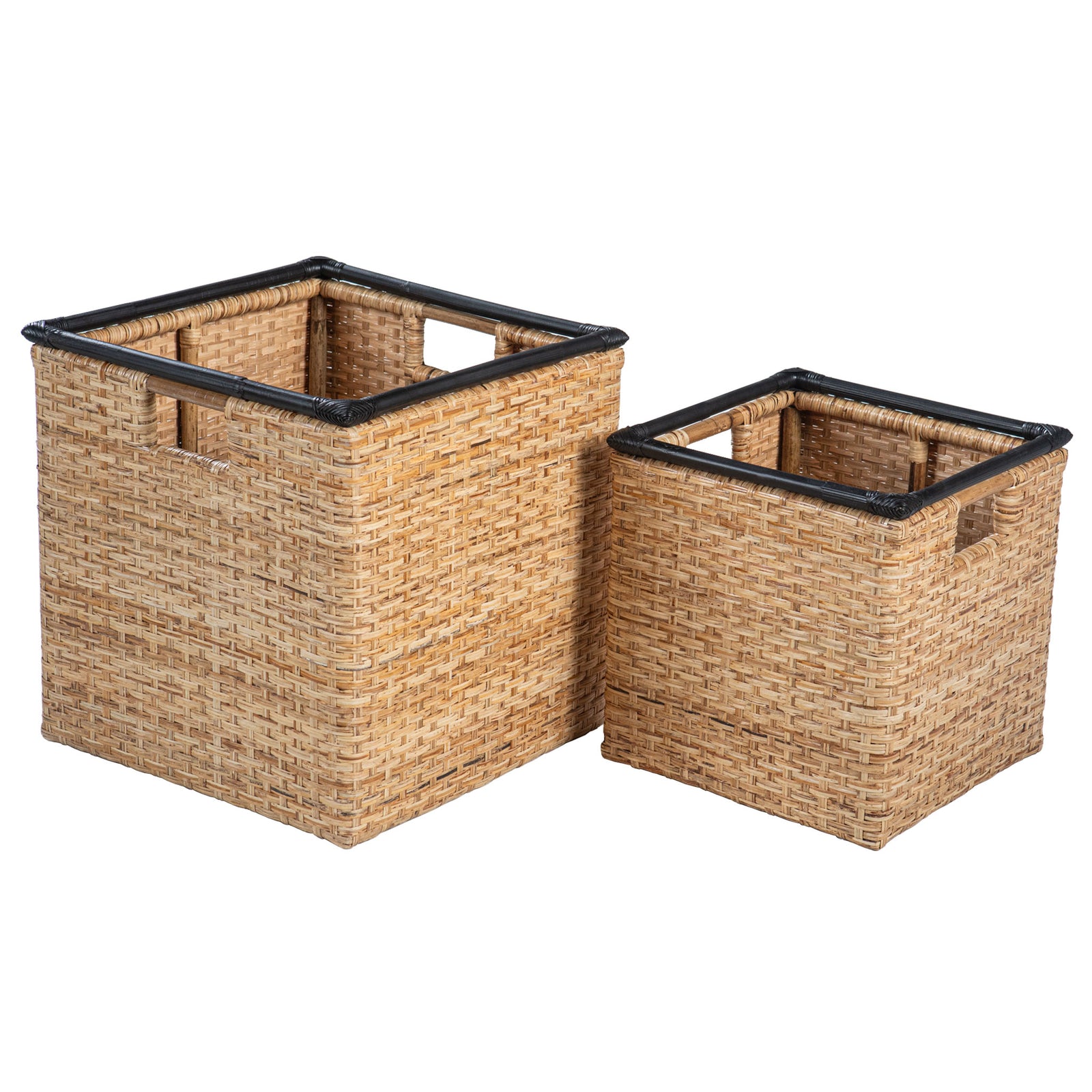 Geflochtenes Korb-Set Rattan (2-teilig) – Aufbewahrungskörbe mit Bambusrahmen fiolini einzeln
