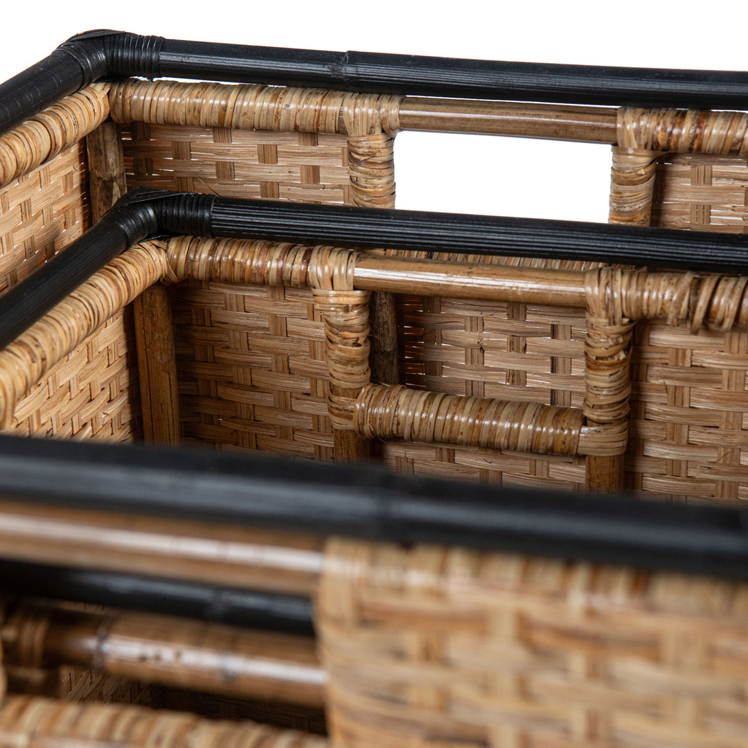 Geflochtenes Korb-Set Rattan (2-teilig) – Aufbewahrungskörbe mit Bambusrahmen fiolini Detailaufnahme