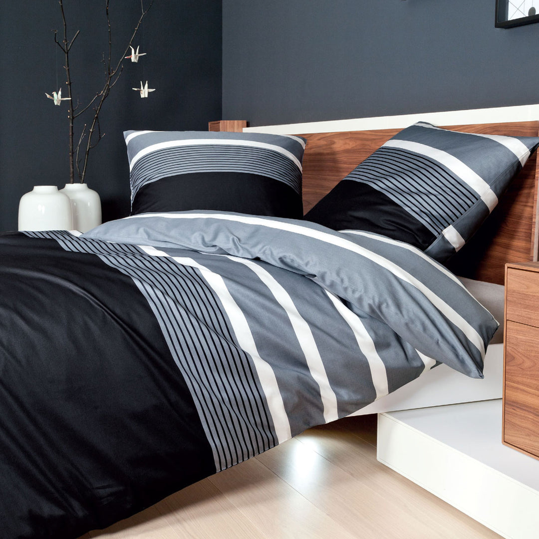 Janine Mako-Satin Bettwäsche J. D. Silber-Schwarz