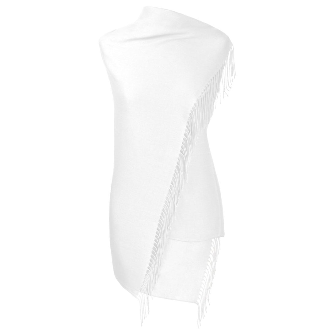 Pashmina Schal weiß mit gedrehten Fransen
