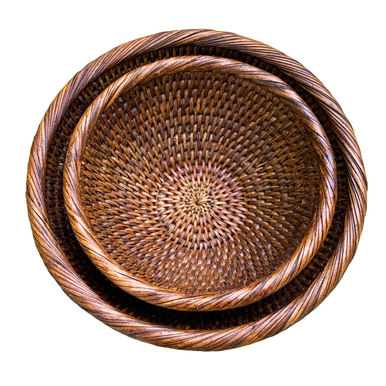 Fiolini Rattan Schale Rund 2er-Set Dark Mokka