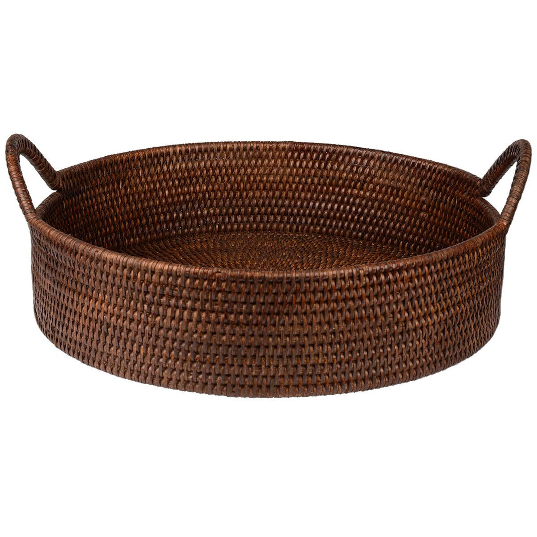 Fiolini Rattan Tablett Rund mit Henkeln Dark Mokka