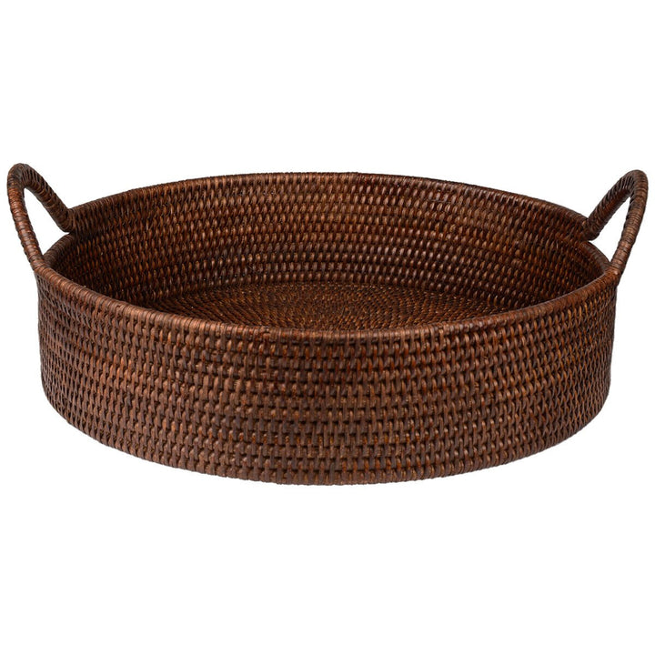 Fiolini Rattan Tablett Rund mit Henkeln Dark Mokka