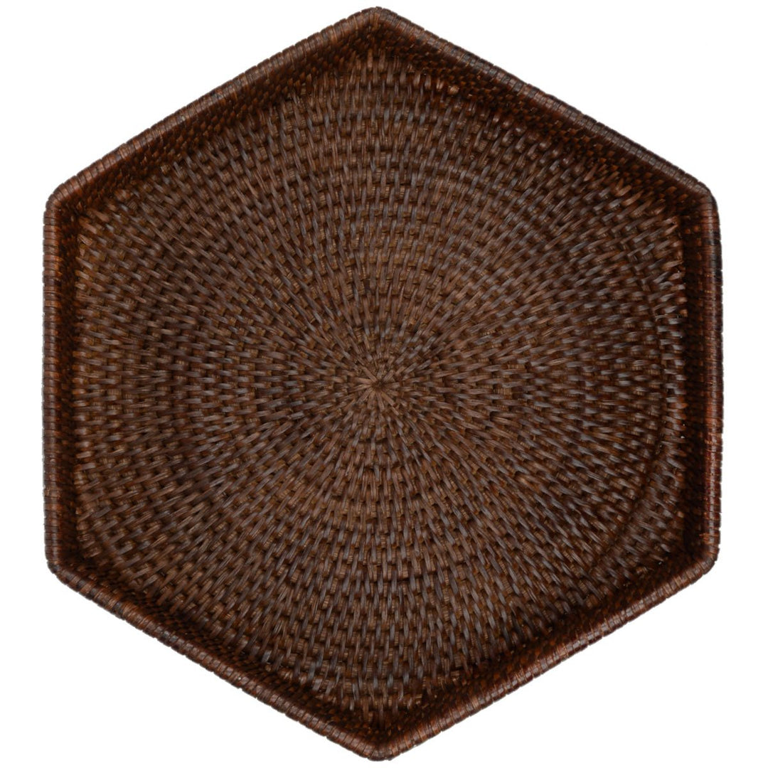 Fiolini Rattan Tablett Sechseckig Dark Mokka