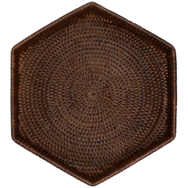 Fiolini Rattan Tablett Sechseckig Dark Mokka
