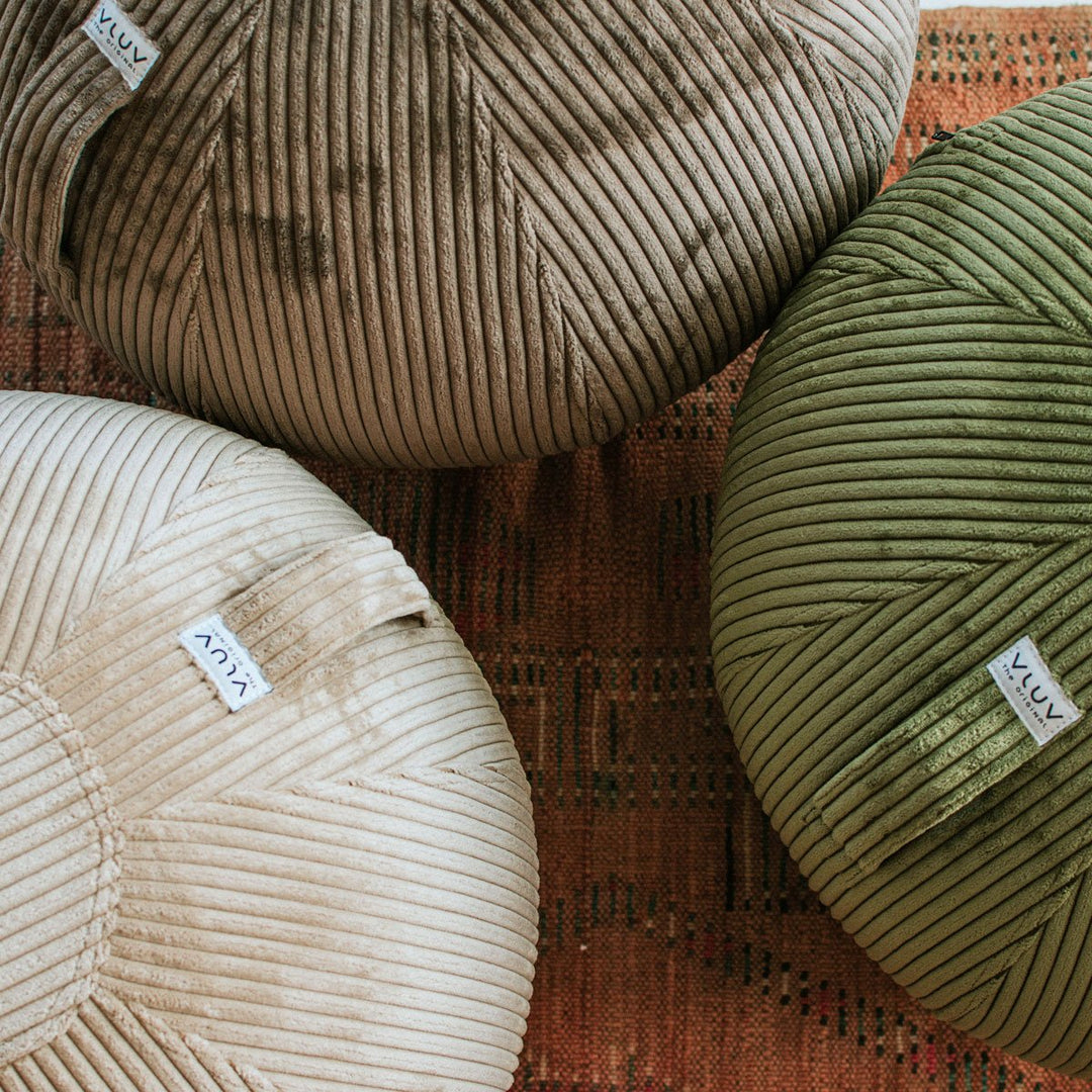 VLUV Sitzball BOL VLIP mit Griff und Breitcordbezug in olive, Beige und nougat