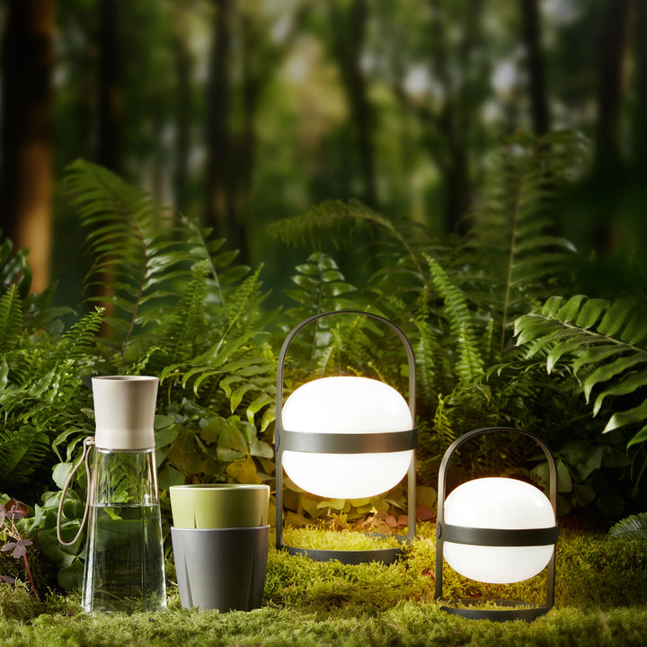 Rosendahl Soft Spot Solar Leuchte Olivgrün beleuchtet im Wald