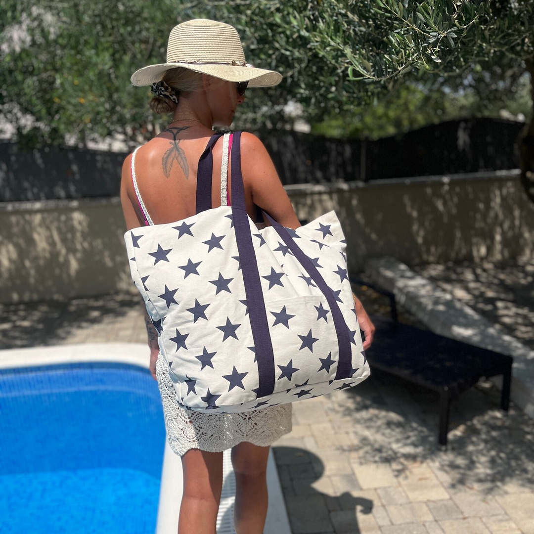 Strandtasche XXL Canvas - 100% Baumwolle fiolini mit Model