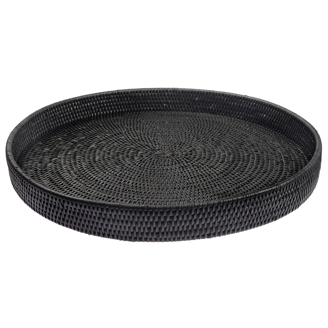 Fiolini Rattan Tablett Rund Ø 48 cm, Schwarz – fiolini
