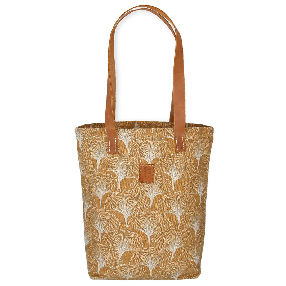 Umhängetasche Gingko-Bag gelb mit langen Lederhenkeln von Dorothee Lehnen 