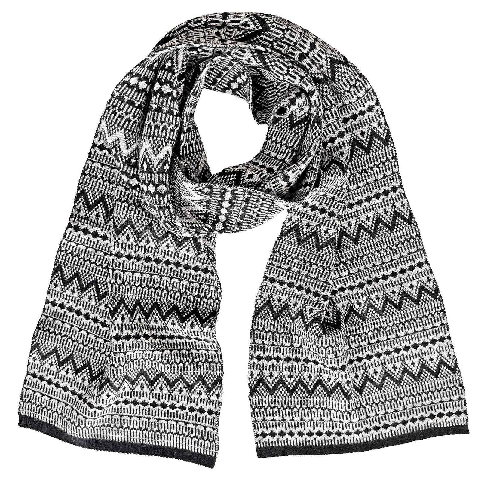 Eagle Products Merino-Schal ASTRID mit Norwegermuster schwarz / weiss