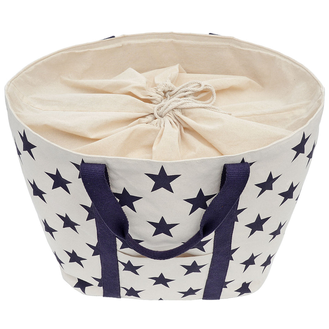 Fiolini XXL Strandtasche Stars Ecru / Blau