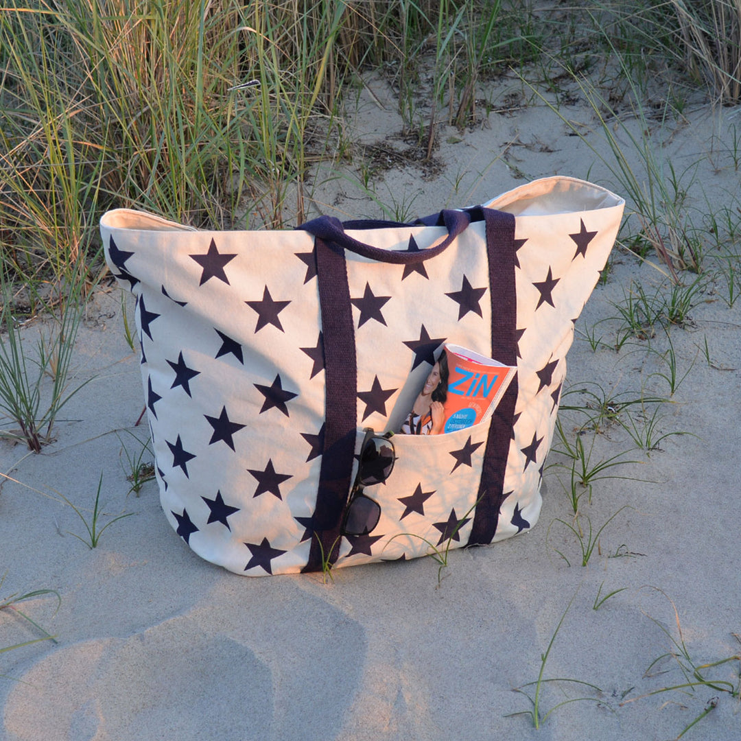 Fiolini XXL Strandtasche Stars Ecru / Blau