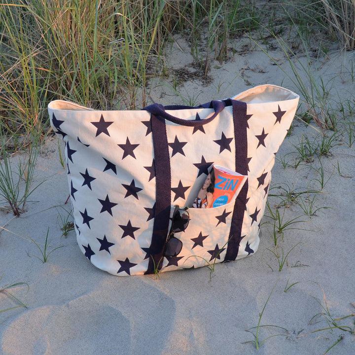 Fiolini XXL Strandtasche Stars Ecru / Blau
