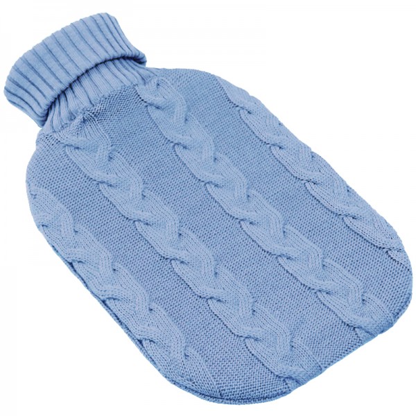 Merino Wärmflasche Zopf hellblau Lenz & Leif