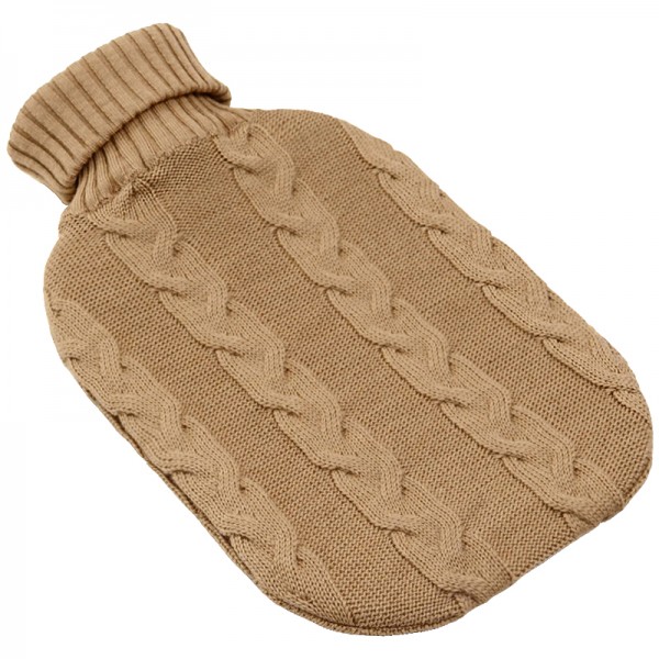 Merino Wärmflasche mit Bezug Zopf camel / braun Lenz & Leif