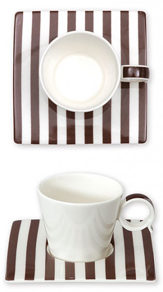 Bruno Evrard Espresso Tassen 6er Set Weiß / Braun Streifen