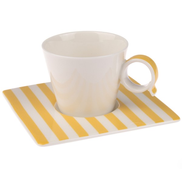 Bruno Evrard Espresso Tassen 6er Set Weiß / Gelb Streifen